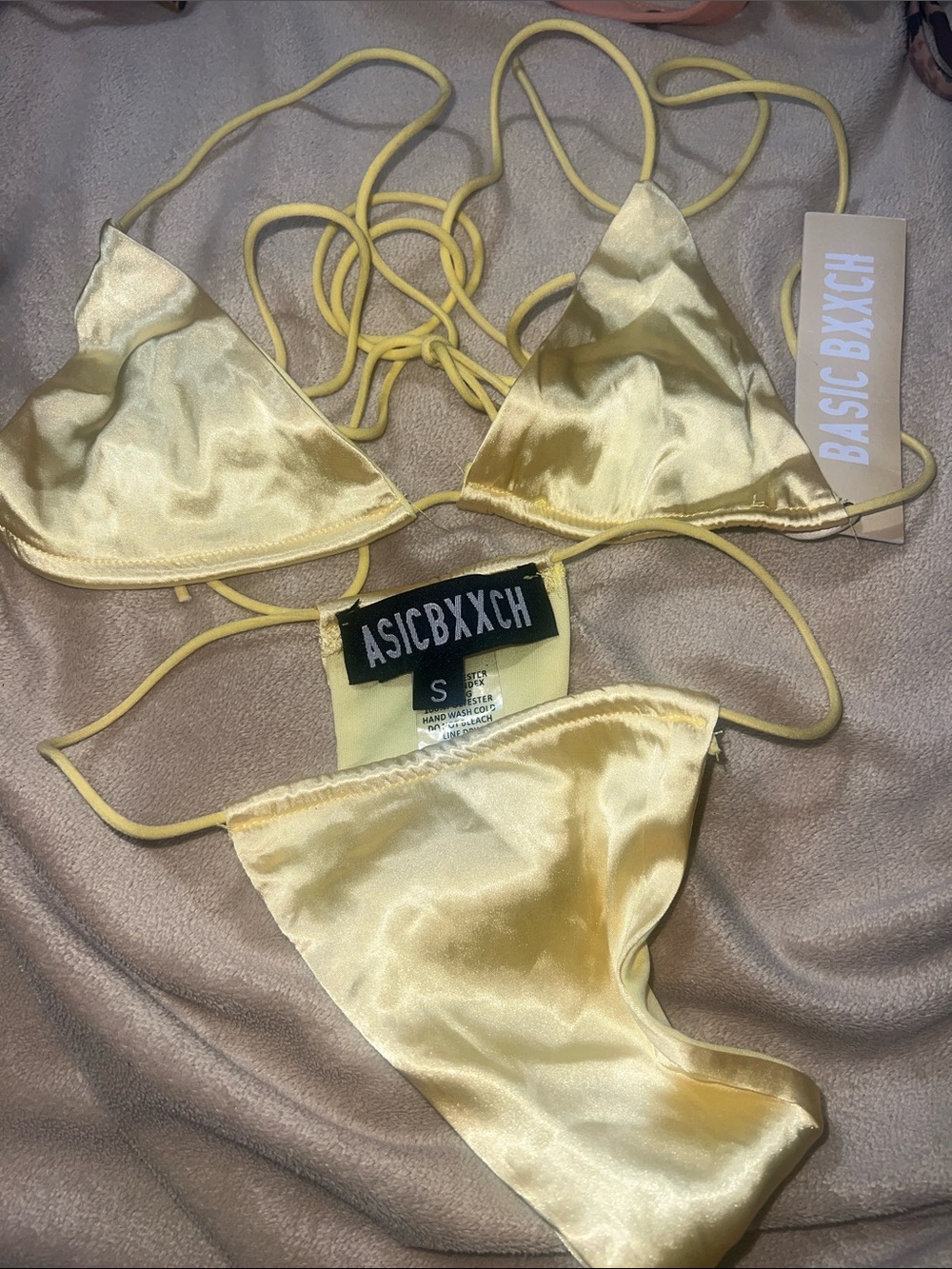 BASIC BXXCH Triangle Bikini thong Set - Pale Yellow- size small- sexy bikini